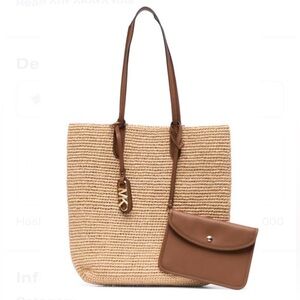 Michael Kors Eliza Purse Large Straw Tote Handbag W/Detachable Pouch Boho NWOT